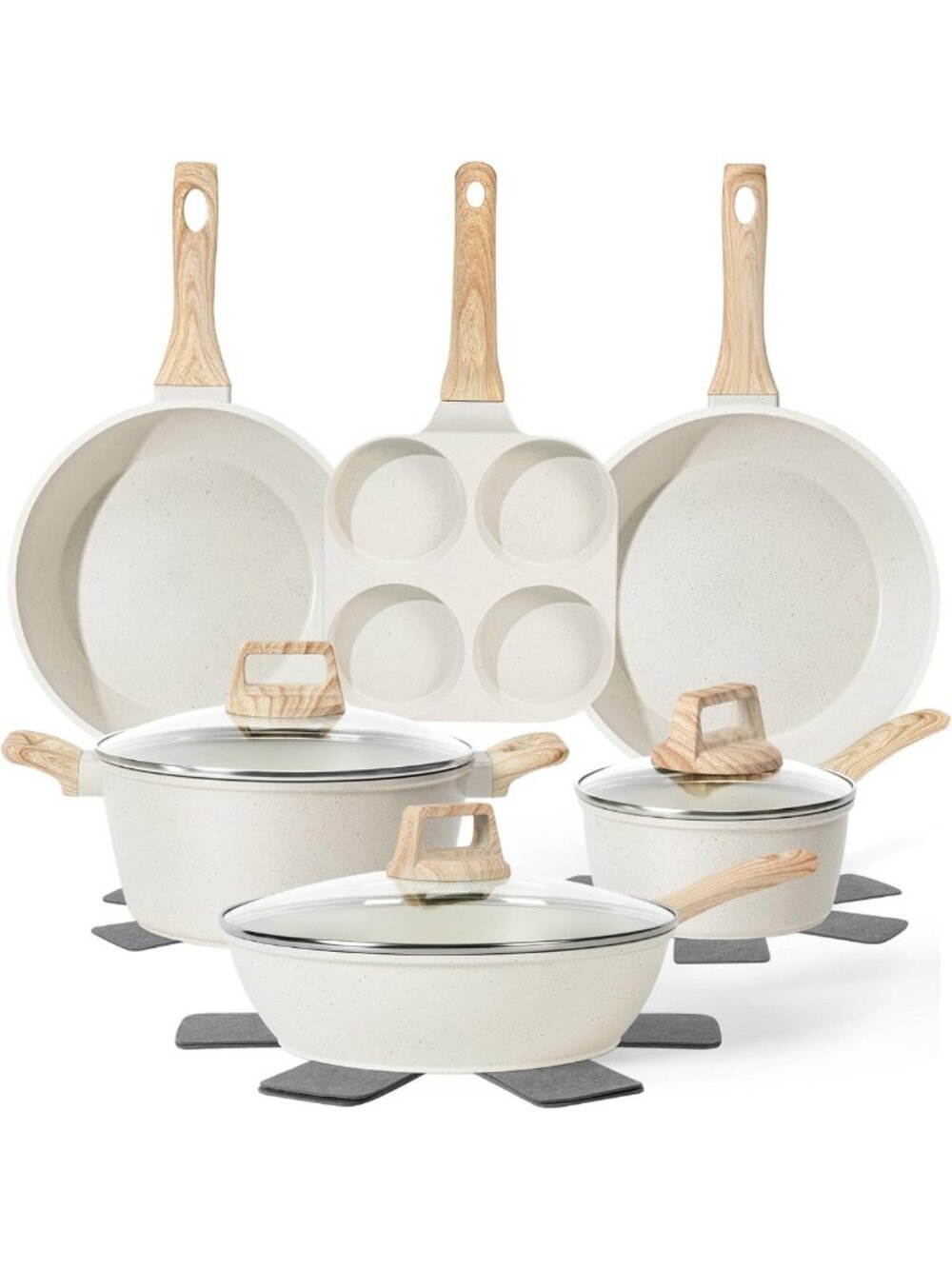 13-Piece Non-Stick White Granite Cookware Set for Induction Cooking